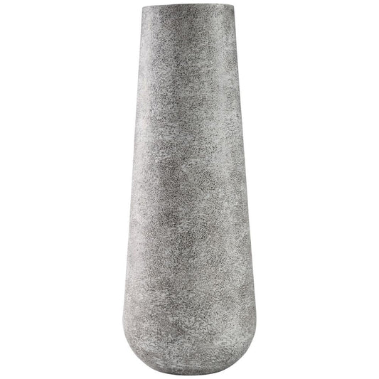Fin Cylindrical Metal Vase | 21" | Textured | Antique Gray White