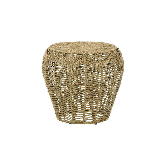 19 Inch Classic Rustic Style Side Stool, Woven Design, Wood, Natural Brown By Casagear Home