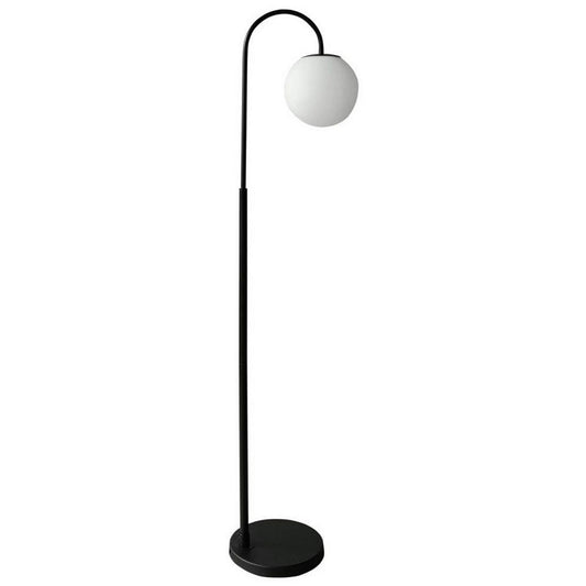 63 Inch Modern Metal Floor Lamp, Frosted Glass Globe Shade, Black, White By Casagear Home