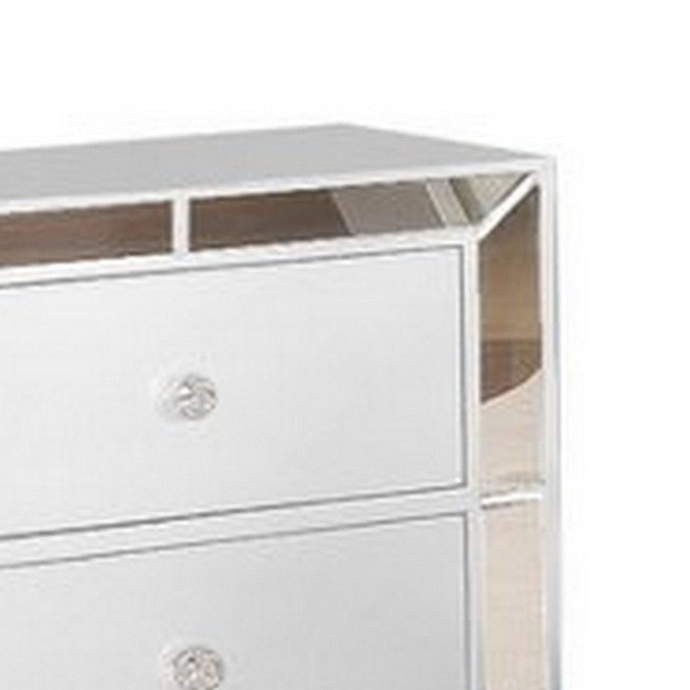 Eli 23 Inch Modern Wood Nightstand 2 Drawers Mirrored Edges Clean White By Casagear Home BM283145