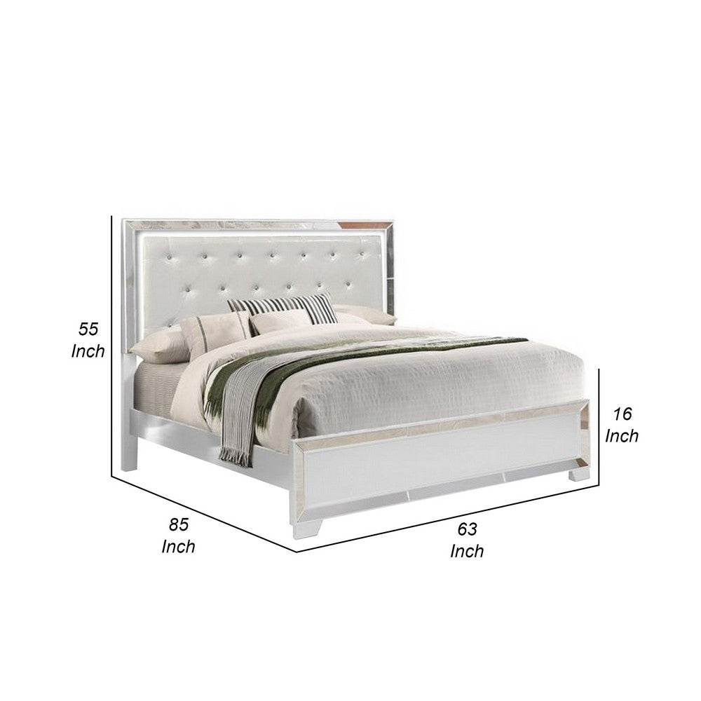 Eli Modern Wood Queen Bed Crystal Tufted Headboard LED White Faux Leather By Casagear Home BM283148