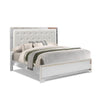 Eli Modern Wood Queen Bed, Crystal Tufted Headboard LED, White Faux Leather By Casagear Home