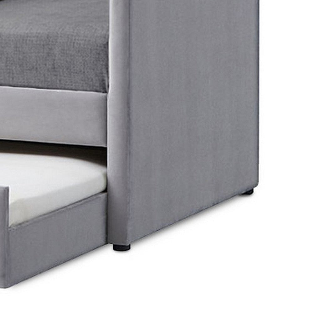 Modern Twin Daybed with Trundle Nailhead Trim Backing Soft Gray Velvet By Casagear Home BM283162