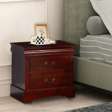 Liam Wood Nightstand | 23" | 2 Drawers | Antique Drop Handles | Cherry Brown