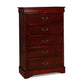 Liam 48 Inch 5 Drawer Wood Tall Dresser Chest, Molded Trim, Cherry Brown By Casagear Home