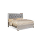 Eli Crystal Tufted Queen Bed, LED, Mirror Inlays, Wood, Gray Velvet, Silver By Casagear Home