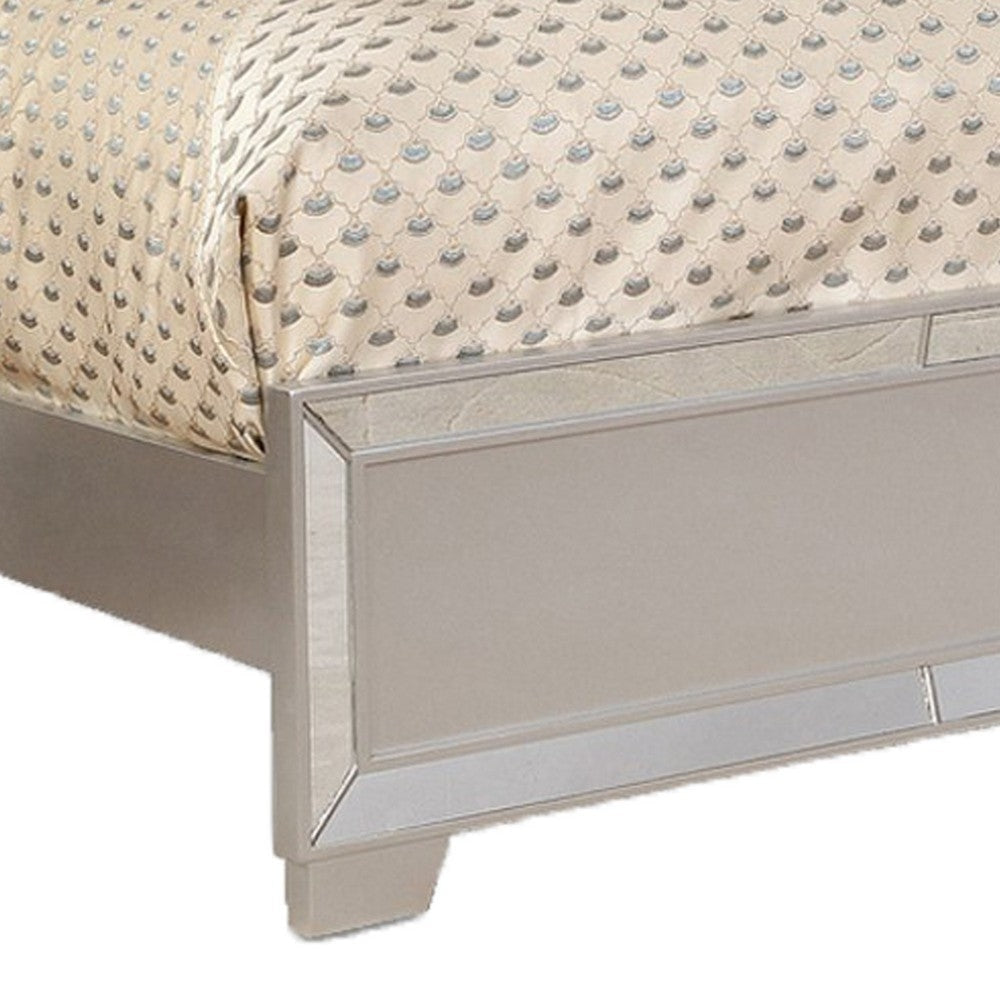 Eli Crystal Tufted Queen Bed LED Mirror Inlays Wood Gray Velvet Silver By Casagear Home BM283198