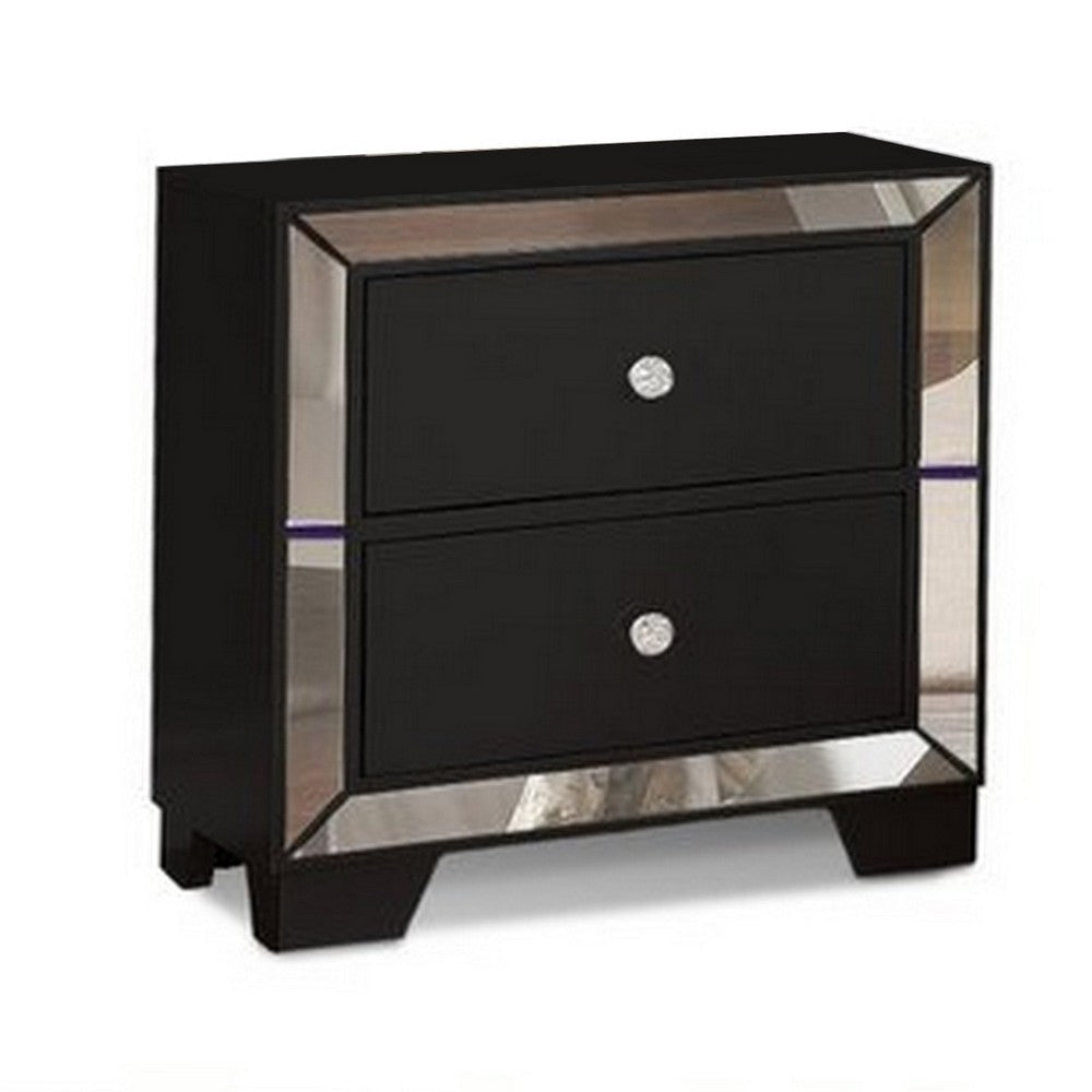 Eli Deluxe Nightstand | 23" | 2 Drawers | Mirrored Trim | Black Frame