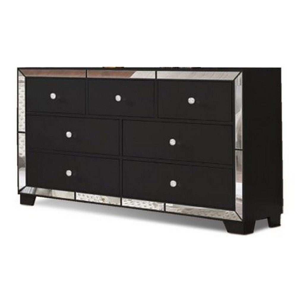 Eli Deluxe Dresser | 57" | 7 Drawers | Mirrored Trim | Black Frame