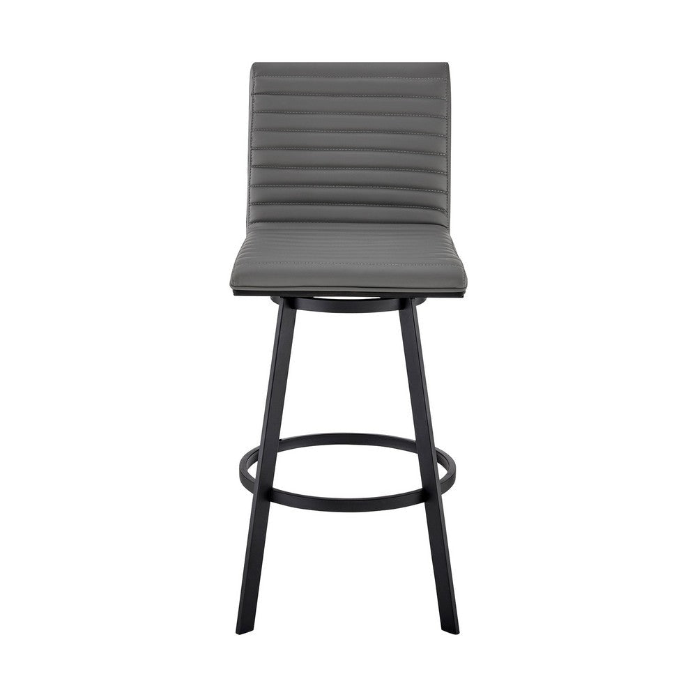 Aron 30 Inch Bar Height Swivel Stool Vegan Faux Leather Gray Black By Casagear Home BM283258
