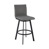 Aron 30 Inch Bar Height Swivel Stool, Vegan Faux Leather, Gray, Black By Casagear Home
