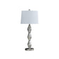 Ruth 30 Inch Accent Table Lamp, Glass Diamond Pedestal Base, White, Silver By Casagear Home