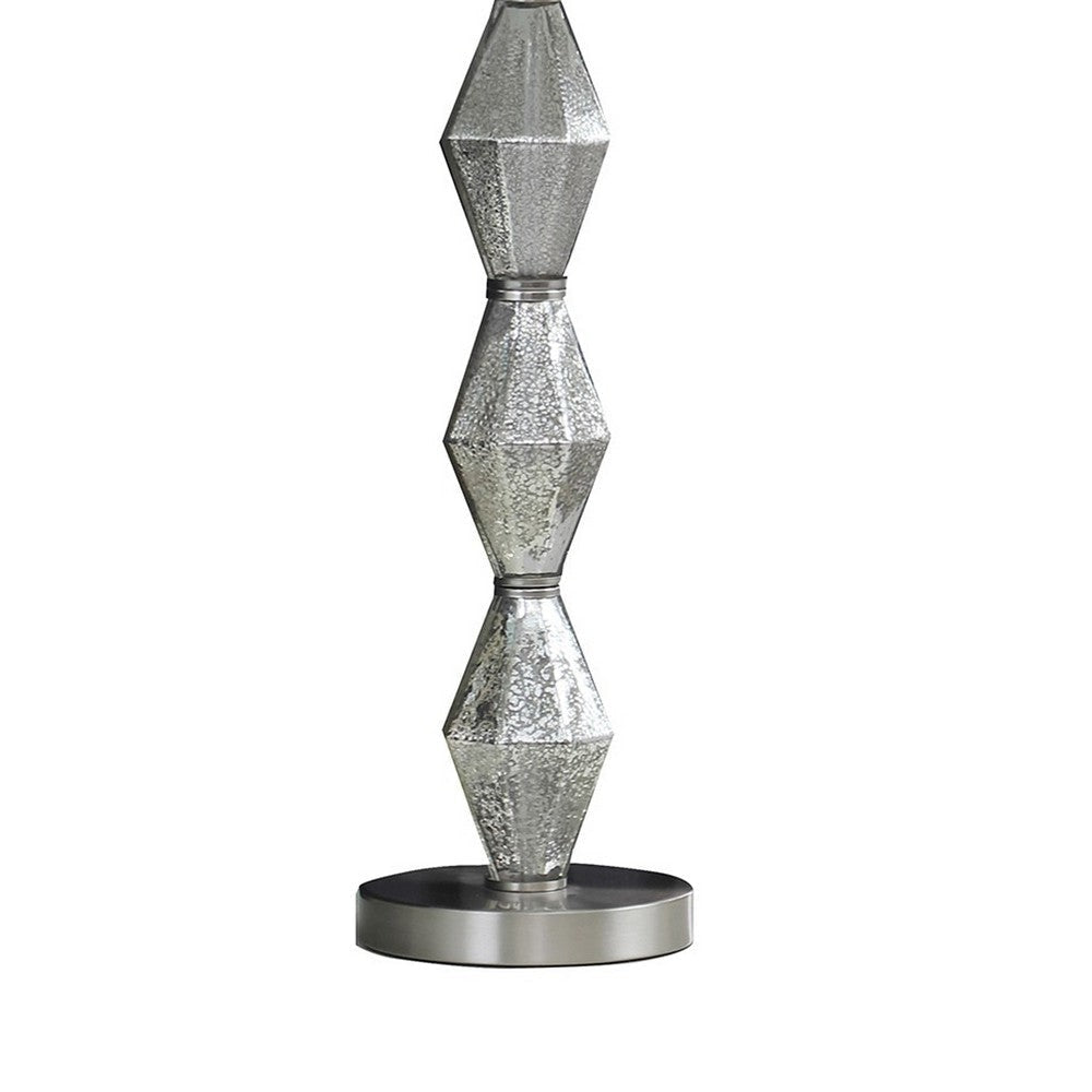 Ruth 30 Inch Accent Table Lamp Glass Diamond Pedestal Base White Silver By Casagear Home BM283265