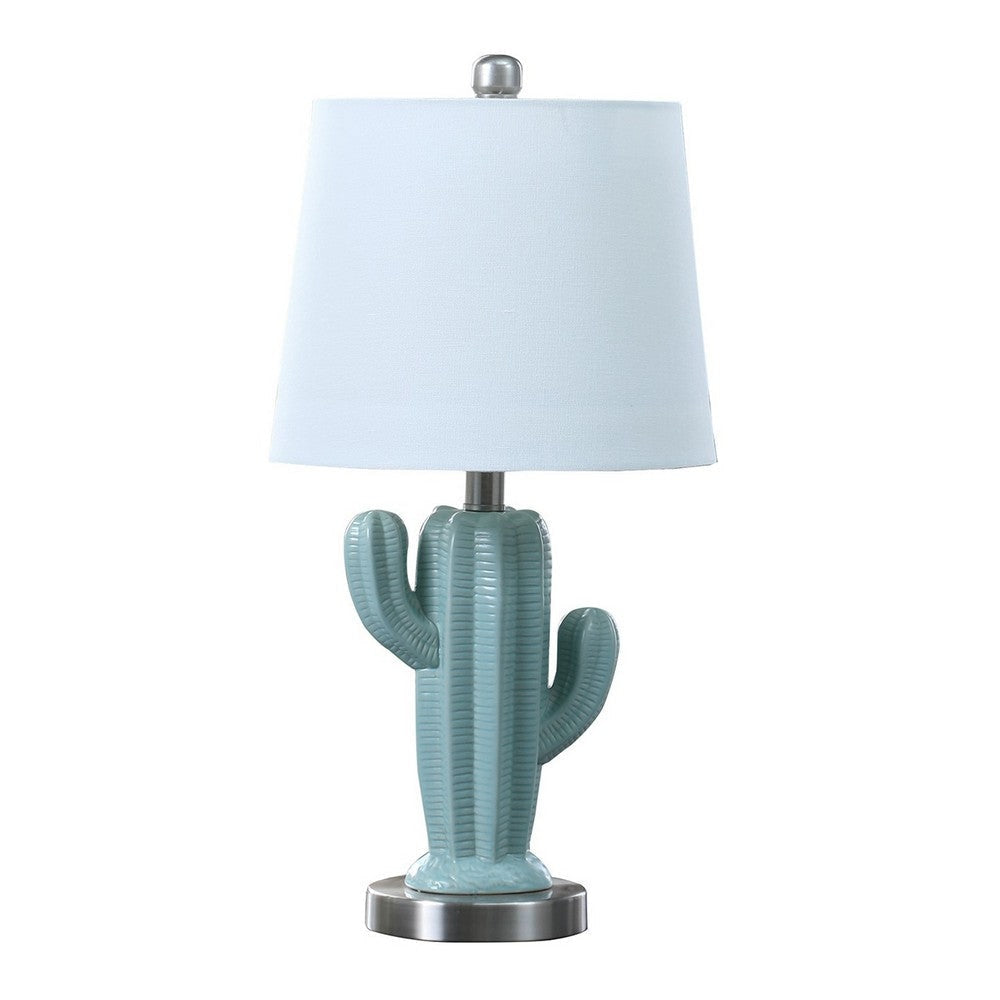 Accent Table Lamp | 22" | Cactus Design Body | Metal Base | Blue White