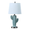 22 Inch Accent Table Lamp, Cactus Designed Body, Metal Base, Blue, White By Casagear Home