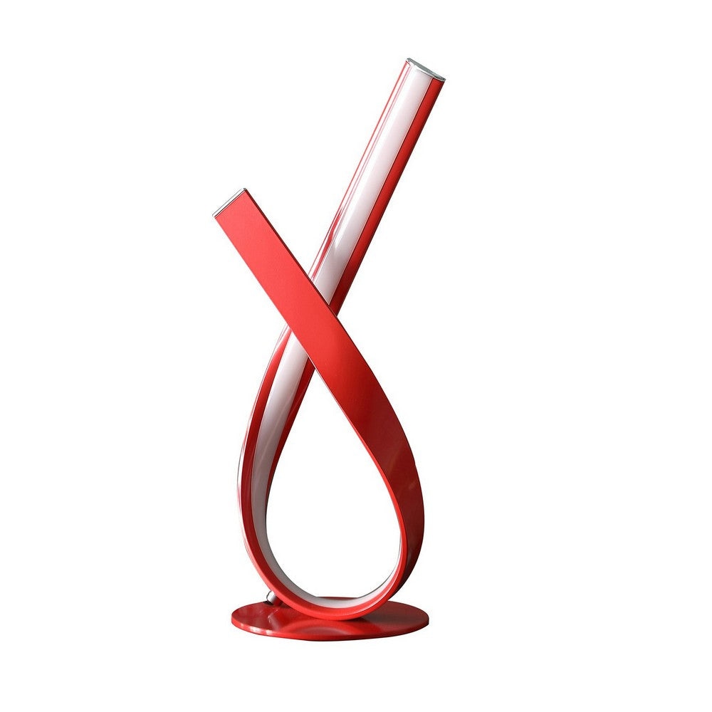 Accent Table Lamp | 17" | Ribboned Bow | Round Base | LED Lighting | Red