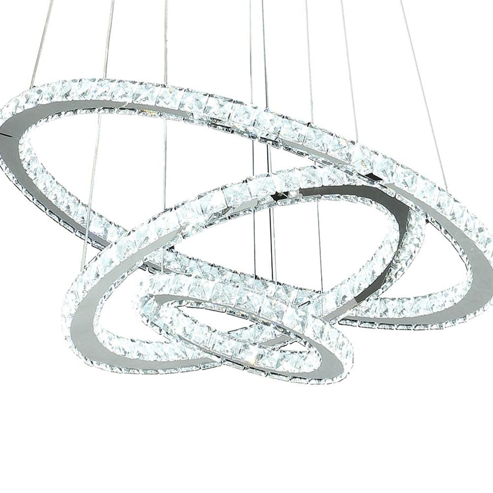 12-47 Inch Adjustable Chandelier Offset Circle Design Silver Chrome Finish By Casagear Home BM283276