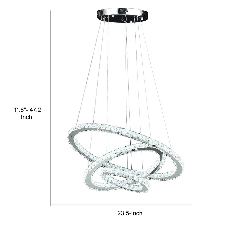 12-47 Inch Adjustable Chandelier Offset Circle Design Silver Chrome Finish By Casagear Home BM283276