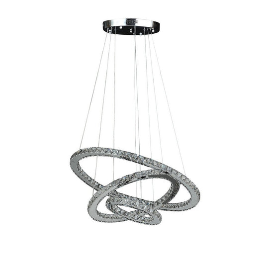 12-47 Inch Adjustable Chandelier, Offset Circle Design Silver Chrome Finish By Casagear Home