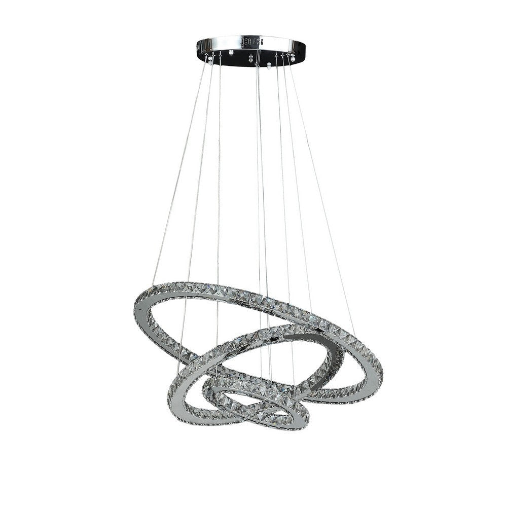 Adjustable Chandelier | 12-47" | Offset Circle Design | Silver Chrome