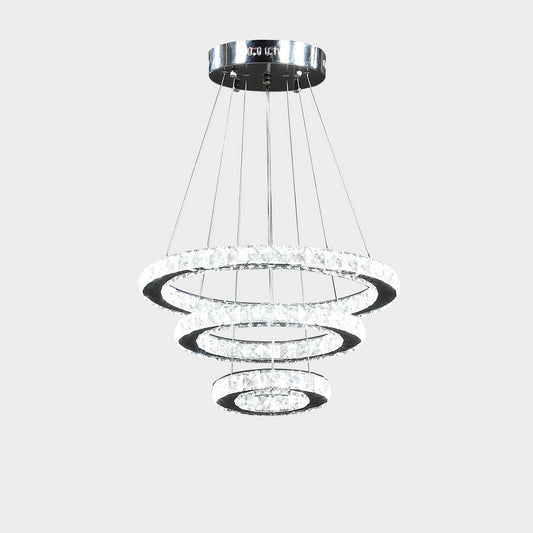 Ringed Adjustable Chandelier | 12-47" | 3 Circles Design | Chrome Silver