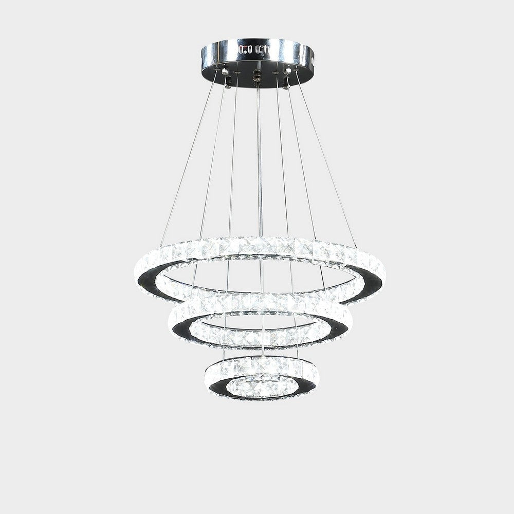 Ringed Adjustable Chandelier | 12-47" | 3 Circles Design | Chrome Silver