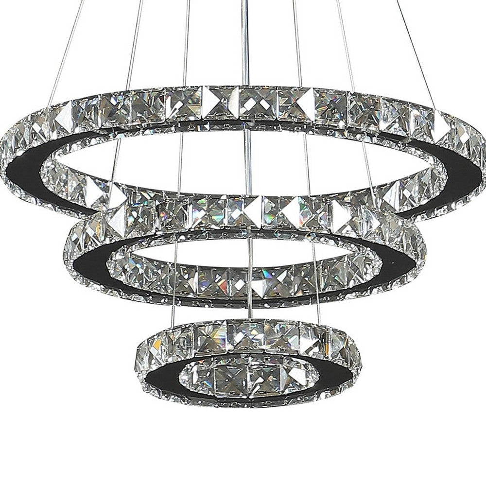 12- 47 Inch Ringed Adjustable Chandelier 3 Circles Design Chrome Silver By Casagear Home BM283277