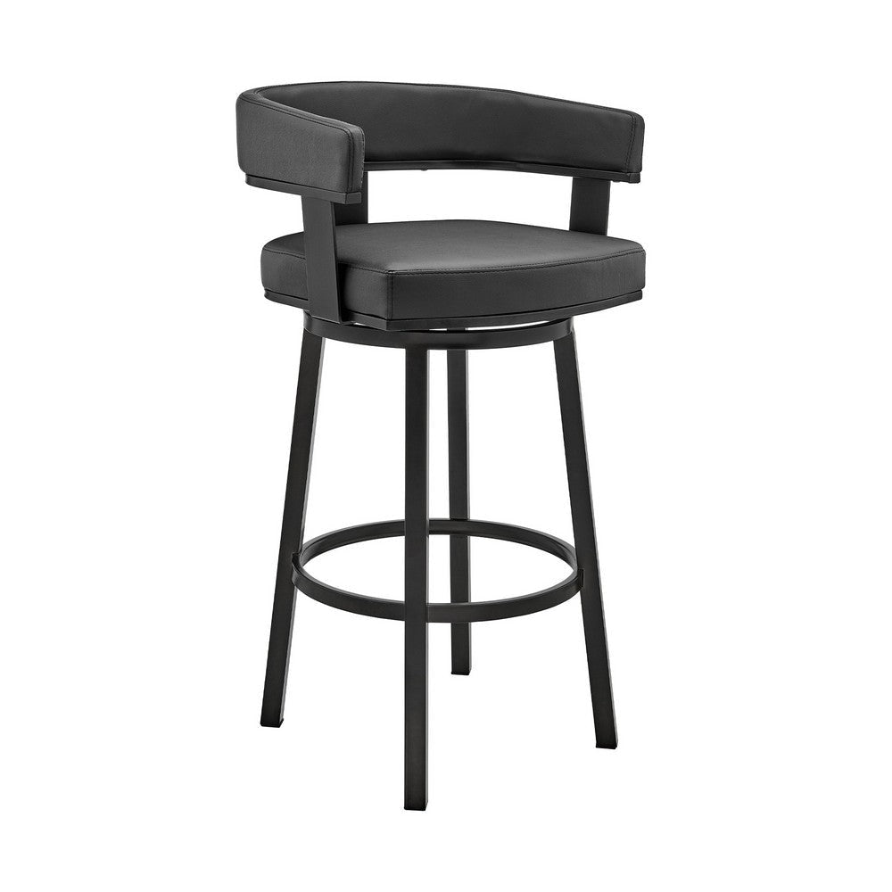 Jack 26 Inch Counter Height Bar Stool, Swivel Chair, Faux Leather, Black By Casagear Home