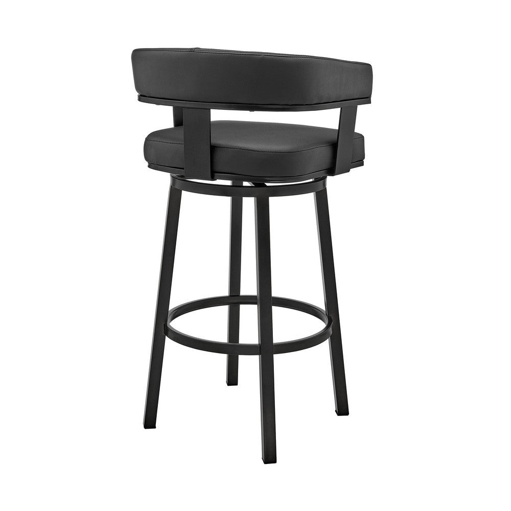 Jack 26 Inch Counter Height Bar Stool Swivel Chair Faux Leather Black By Casagear Home BM283284