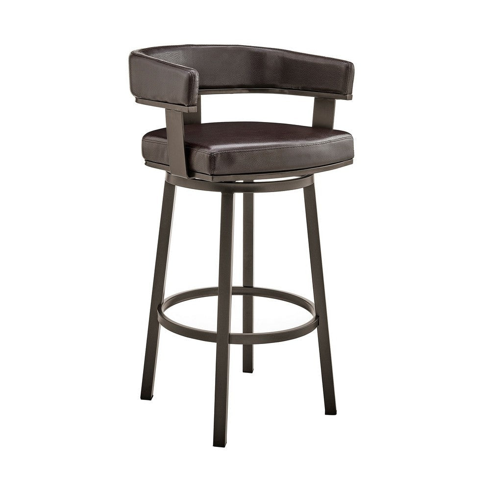 Jack 26 Inch Counter Height Bar Stool, Swivel Chair, Faux Leather, Brown By Casagear Home
