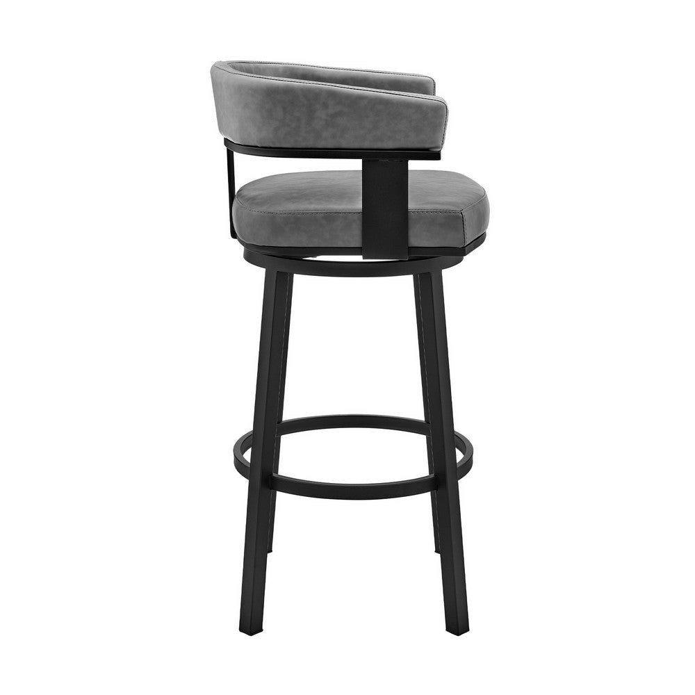 Jack 26 Inch Counter Height Bar Stool Swivel Chair Faux Leather Gray By Casagear Home BM283288