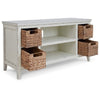 Anya 47 Inch Rustic TV Entertainment Console Open Shelf 4 Baskets White By Casagear Home BM283301