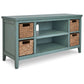Anya 47 Inch Rustic TV Entertainment Console,  Open Shelf, 4 Baskets, Blue By Casagear Home
