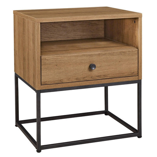 Mila Modern Wood Nightstand | 22" | Metal Base | Open Shelf | Light Brown