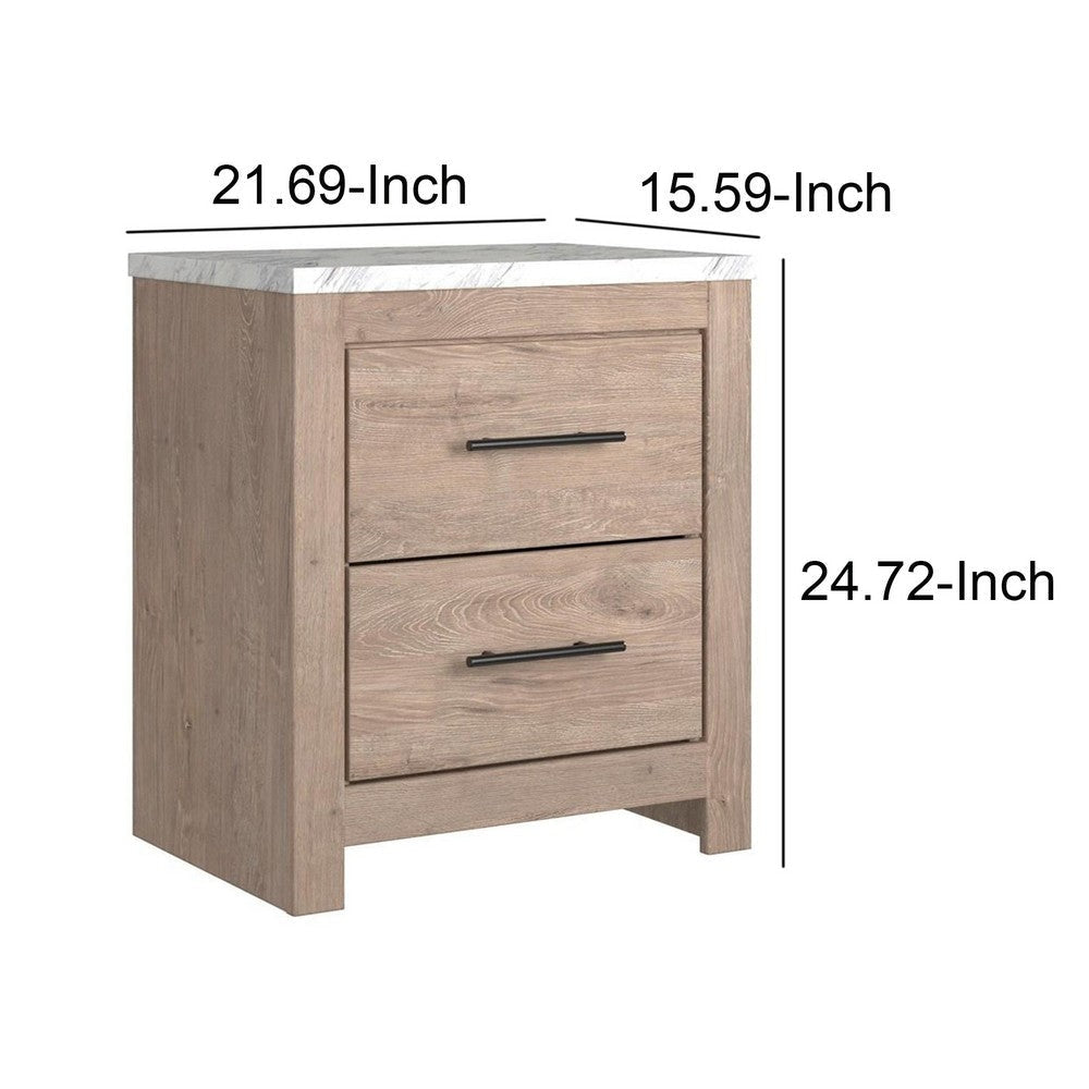 Finley 25 Inch Rustic Wood Nightstand 2 Drawer Marble Top Gray White By Casagear Home BM283310