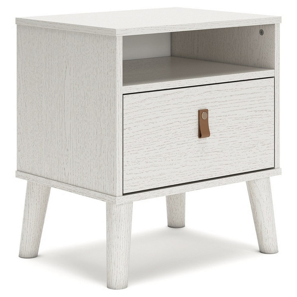 Luna 22 Inch Wood Nightstand, 1 Drawer, Faux Leather Knobs, White Finish By Casagear Home
