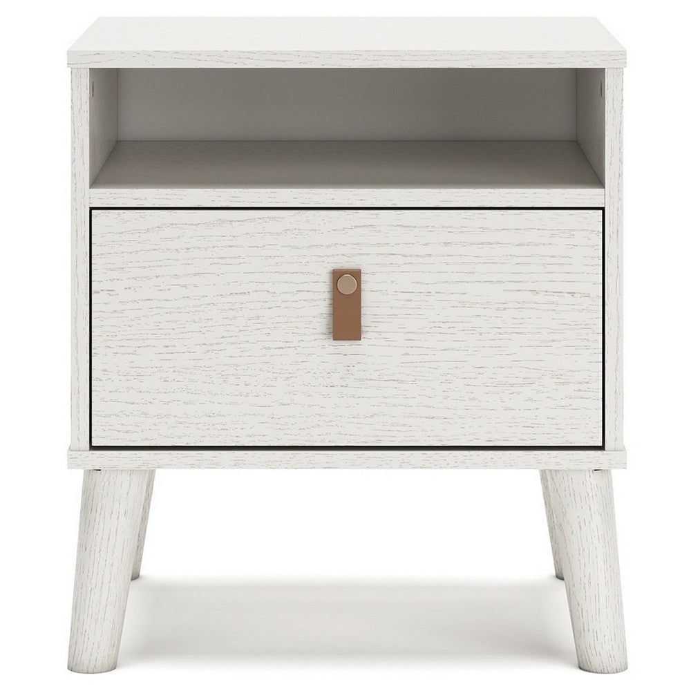 Luna 22 Inch Wood Nightstand 1 Drawer Faux Leather Knobs White Finish By Casagear Home BM283315