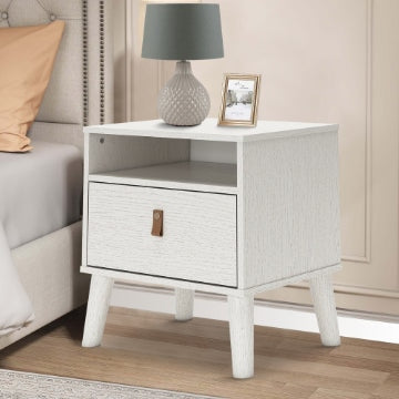 Luna 22 Inch Wood Nightstand, 1 Drawer, Faux Leather Knobs, White Finish By Casagear Home
