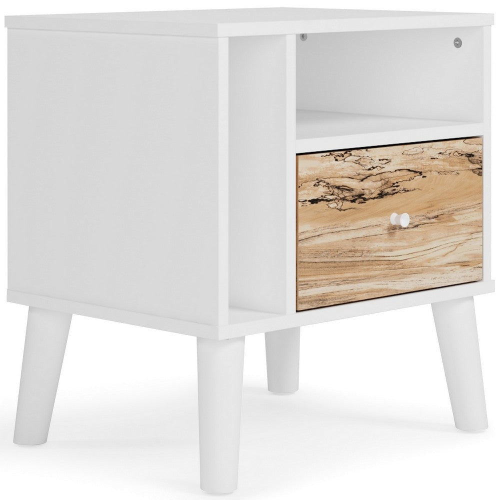 Ella 24 Inch Modern Nightstand, 2 Compartments, Round Knobs, White, Brown By Casagear Home