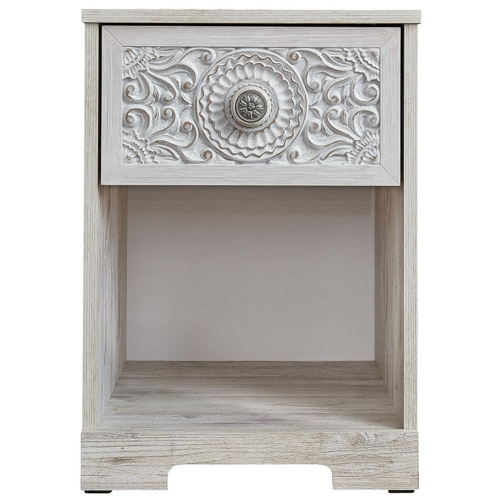 Nate 22 Inch Classic Nightstand 1 Compartment 1 Drawer Antique White By Casagear Home BM283320