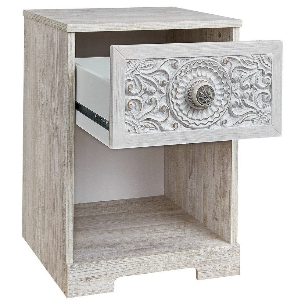 Nate 22 Inch Classic Nightstand 1 Compartment 1 Drawer Antique White By Casagear Home BM283320