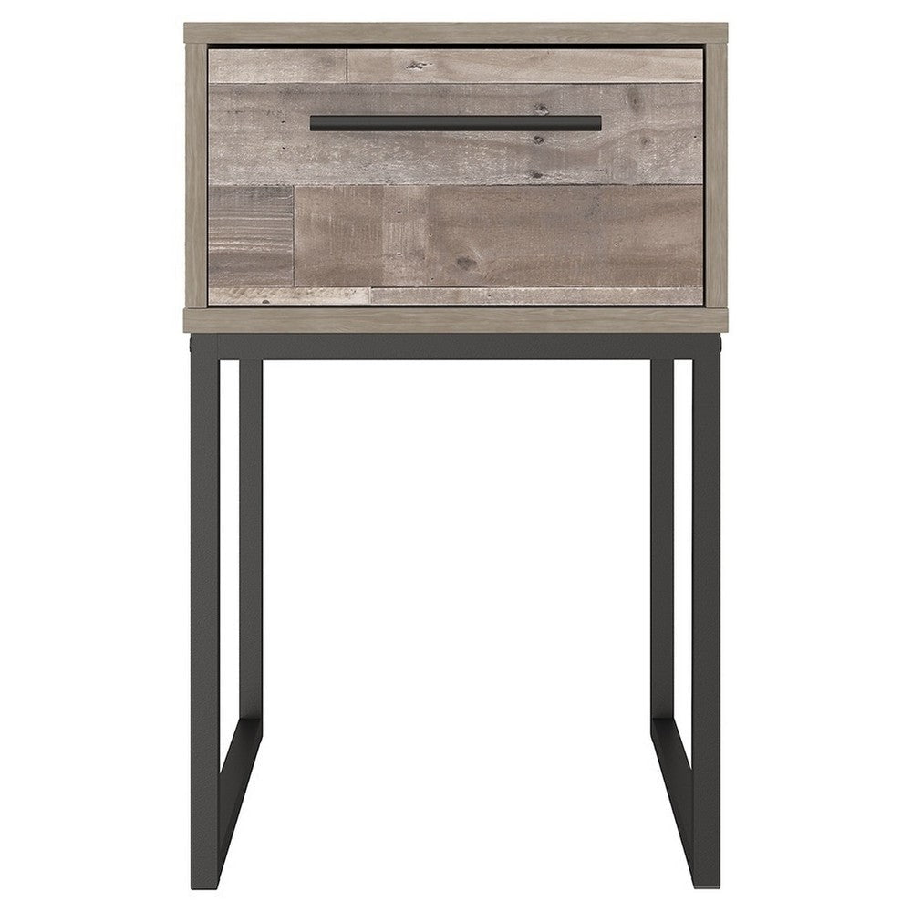 Grace 20 Inch Modern Nightstand Metal Base 1 Drawer Whitewashed Wood By Casagear Home BM283324