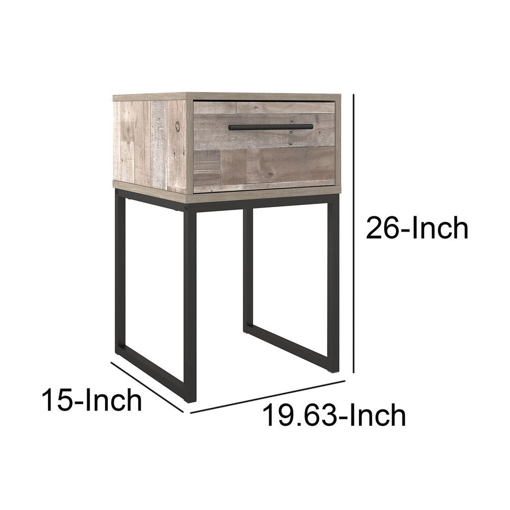 Grace 20 Inch Modern Nightstand Metal Base 1 Drawer Whitewashed Wood By Casagear Home BM283324