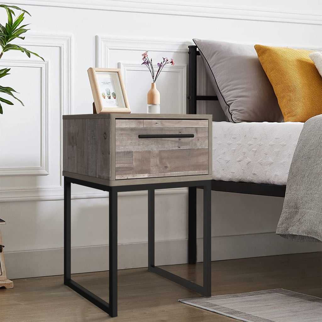 Grace Modern Nightstand | 20" | Metal Base | 1 Drawer | Whitewashed Wood