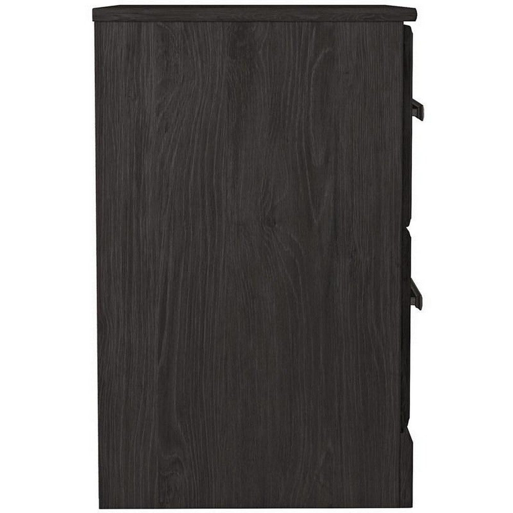 Wren 24 Inch Modern Rustic Wood Nightstand 2 Drawers Oak Grain Black By Casagear Home BM283335
