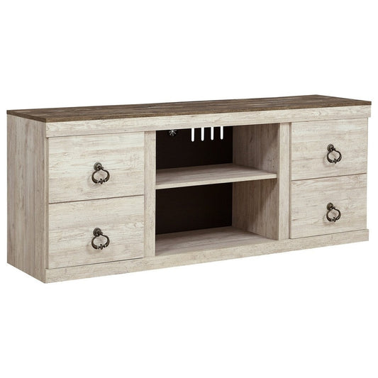 60 Inch Rustic TV Media Entertainment Console, Round Handles, Wood, White By Casagear Home