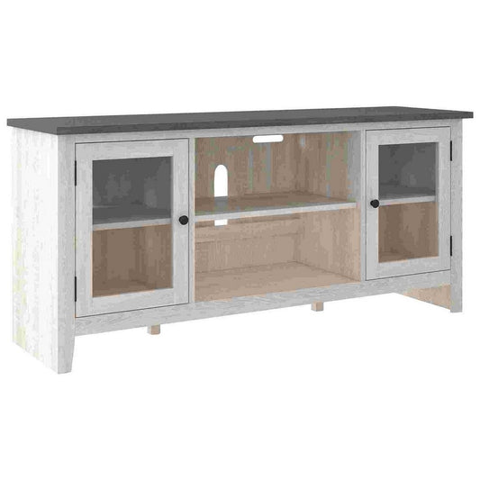 60 Inch TV Entertainment Console, 2 Glass Doors, Farmhouse, White, Gray By Casagear Home