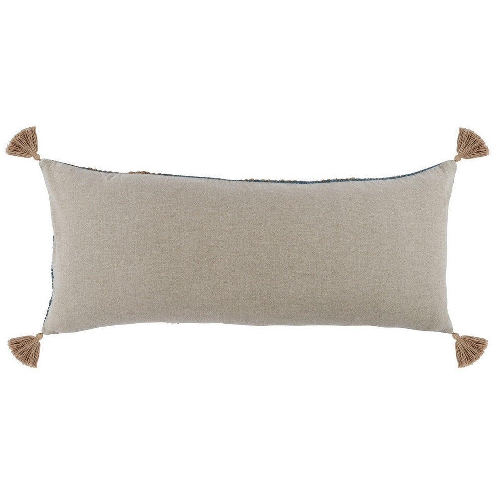 16 x 36 Accent Lumbar Pillow Down Blue Wool Jute Woven Details Tassels By Casagear Home BM283440