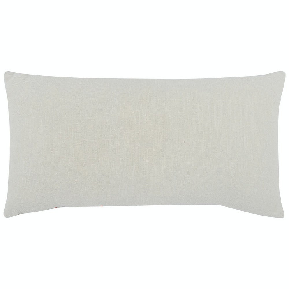 14 x 26 Accent Lumbar Pillow Down Insert Embroidered Details Ivory White By Casagear Home BM283441