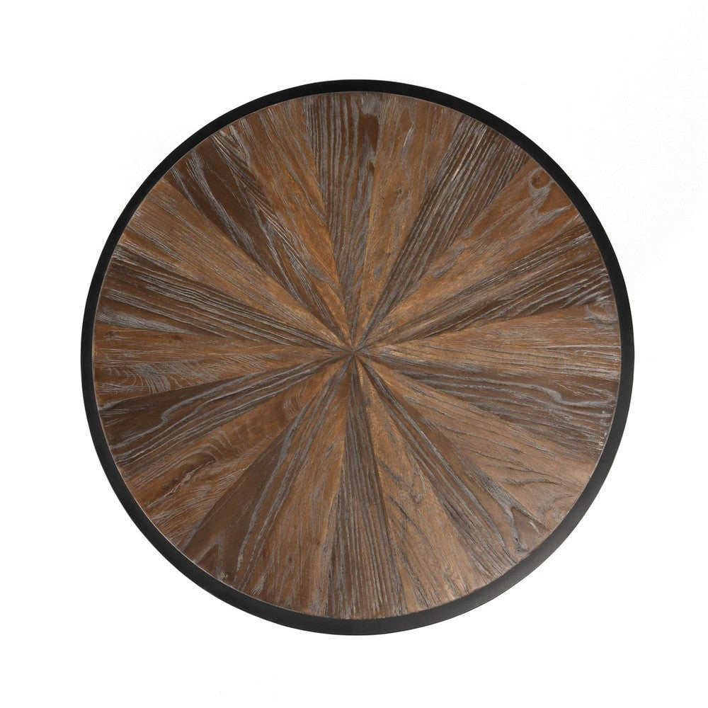 Jenny 24 Inch Round Drum Wood End Table Metal Panels Black Brown By Casagear Home BM283458